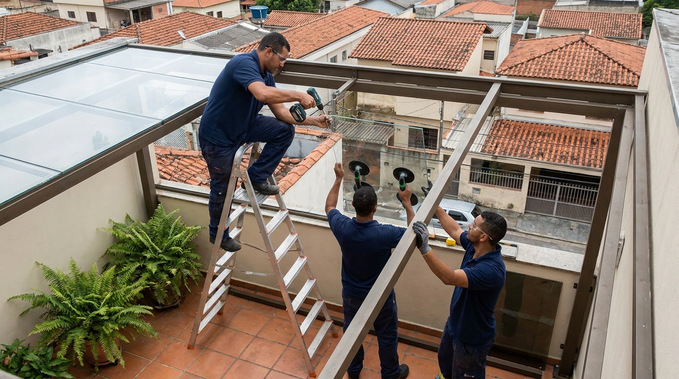 Cobertura de vidro em terraço com telhados em Jaboatão dos Guararapes-PE