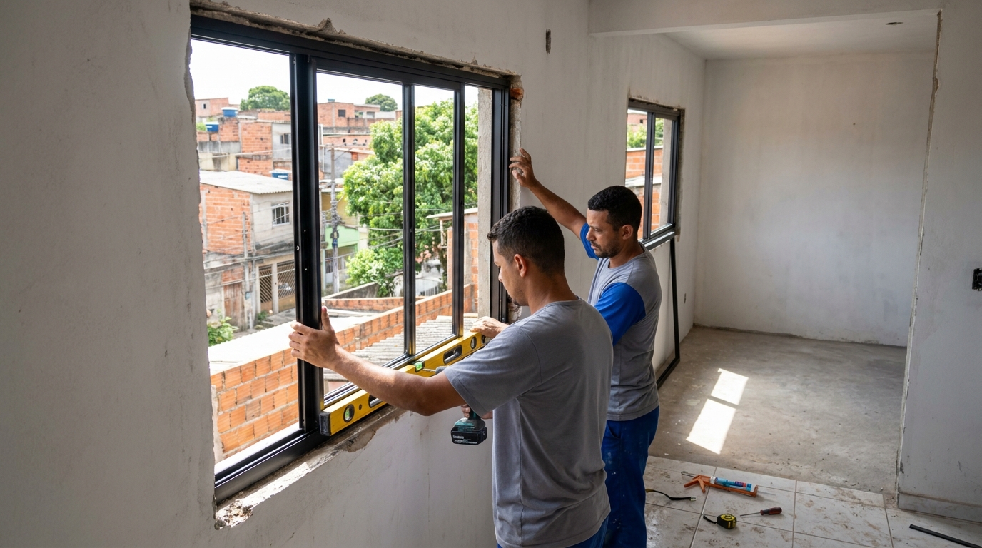 Esquadria de alumínio em obra em Jaboatão dos Guararapes-PE