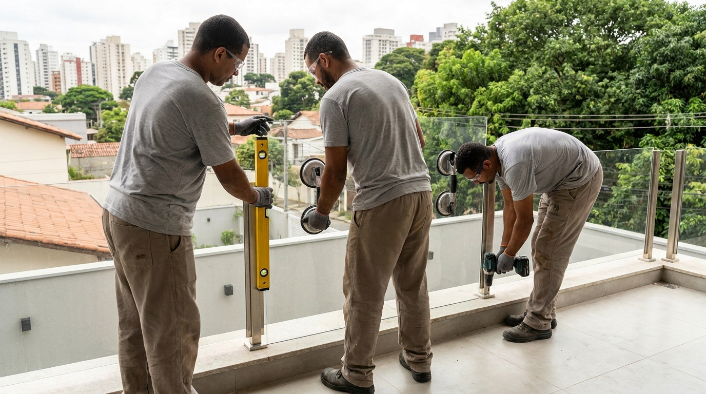 Guarda-corpo em terraço alto com vista cidade em Jaboatão dos Guararapes-PE